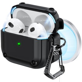 RFUNGUANGO for Airpods 3 Case, Magnetic Cover Military Grade Anti-Fall Soft TPU Shock Absorbing Protective Case for AirPods 3 Charging Case with Cleaning KitBlack