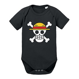 Ruffy Straw Hat Logo Baby Romper Bodysuit Luffy Ruffy One Monkey Anime Piece Zoro, black