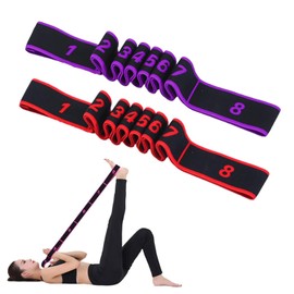 Flyicloud Pack of 2 Yoga Stretching Band, Fitness Band with 8 Loops, Yoga Strap Stretch Band, Yoga Stretch Strap, Resistance Bands for Fitness, Yoga, Pilates, Dance Training