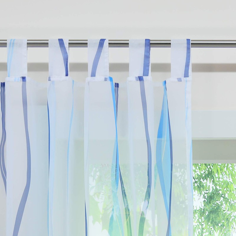 ESLIR Curtains with Tabs Transparent Tab-Top Curtain Waves Pattern Voile