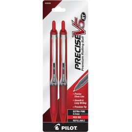 Pilot Precise V5 RT con balín rodante retráctil, punta Extra fina de, Pack de 2, negro de tinta (26050)