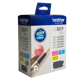Brother Genuine LC3317 Colour Ink Cartridge Value Pack, Three Pack, Includes 1 Cartridge Each of Cyan, Magenta & Yellow, Page Yield Up to 550 Pages (LC3317-3PK), Standard