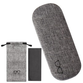 YOSE Glasses Case Hard Shell with Pouch and Cloth – Travel Sunglasses Case, Hard Eyeglass Case for Men & Women, Reading Glasses Storage, Compact Gift for Eyewear Lovers (Grey)