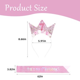 Pejlnd 7th Birthday Decorations for Girls,Pink 7th Birthday Sash and Tiara 7 Year Old Girls Gifts,Flower Princess Crown Hairband and Glitter Sash for Little Girl Party Supplies