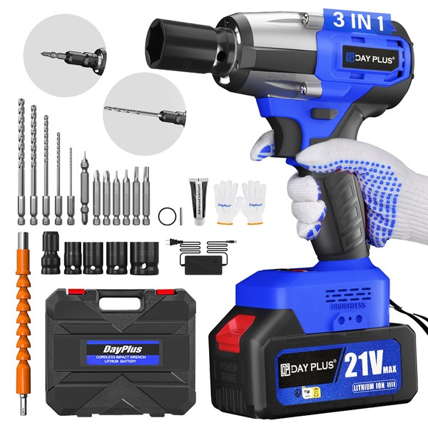 1/2" Cordless Impact Wrench, 3 in 1 Power Impact Wrench