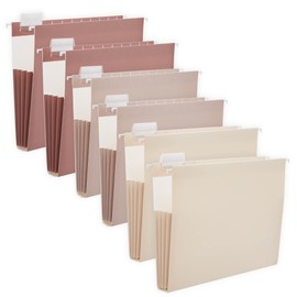 Y YOMA 6 Pack Extra Capacity Hanging File Folders Letter Size Accordion Decorative File Folder Cute Colored Hanging Folder Organizer for Office Home with 1/5-Cut Adjustable Tabs, Mocha Color