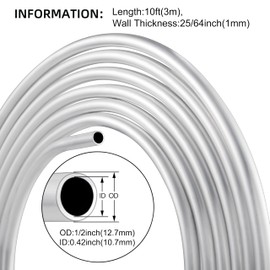 KWOKWEI 1/2" OD Aluminum Coiled Tubing, 1060 Grade Aluminium Tubing 0.04" Wall Thickness, 10FT Aluminum Seamless Round Tube for Refrigerator Air Conditioner