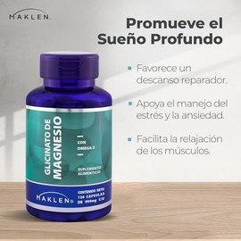MAGNESIO GLICINATO - Maklen Bisglicinato de Magnesio - Apoya la Salud Neurológica, Muscular y Conciliar el Sueño - Capsulas Veganas Vcaps® de 900 mg