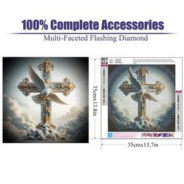 BOHADIY Cross Diamond Art Painting Kits for Adults - Full Drill Peace Dove Diamond Dots Paintings for Beginners, Round 5D Paint with Diamonds Pictures Gem Art DIY Crafts Kits 12x12inch