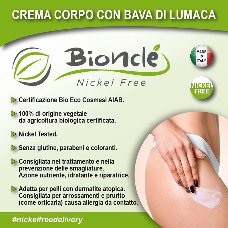 Bionclé Körpercreme Schneckenschleim, feuchtigkeitsspendende Körpercreme, biologisch, zertifiziert, nickelfrei/getestet, Effekt glatte