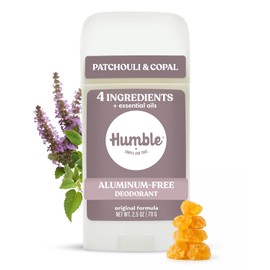 Humble Brands - Barra desodorante sin aluminio natural para mujeres y hombres, dura todo el día, seguro y certificado sin crueldad, pachulí y copal, paquete de 1