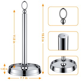 KASUNTO Paper Towel Holder (with Heavy Weighted Base) Steel Paper Holder countertop，Black Paper Towel Holder for Kitchen Countertops, Bars & Dining Tables,Fits Standard & Jumbo Rolls,Chrome