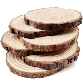 Natural Round Discs Rustic Wood Slices 6 Pcs 6.3-6.7 inch Unfinished Wood kit Circles Crafts Tree Slices with Bark Log Discs for DIY Arts and Wedding Christmas Ornaments