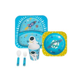 BERGER Children's Crockery 5 Pieces | Children's Crockery Set Plate, Cup, Bowl and Children's Cutlery Made of RPET | Plastic Dinnerware BPA Free & Shatterproof | Reusable Perfect for Camping and