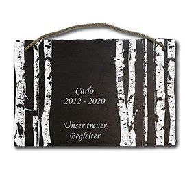 elbedruck Slate Plaque Grave Plate Memorial Stone Gravestone Approx. 21 x 29 cm Engraved with Birch Forest Birch Forest, Desired Text and Name, Also Possible as Bell Sign Door Sign (with Holes and