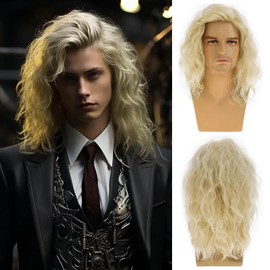 Baruisi Short Blonde Wavy Wig for Men Synthetic Heat Resistant Cosplay Party Hair Wig