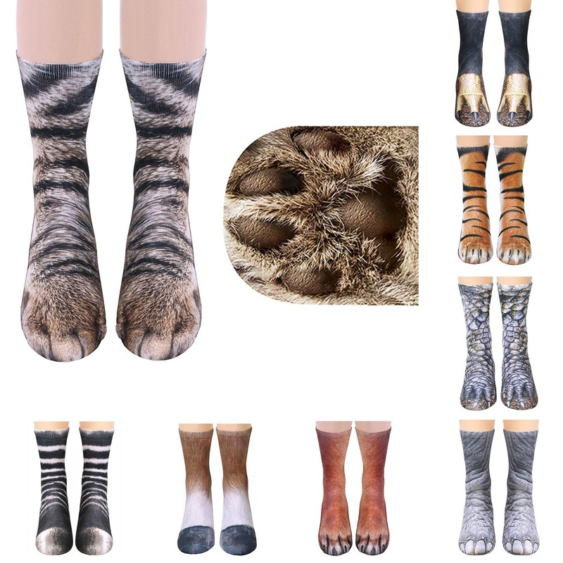 Tiaronics 3D Socks Unisex Adult Animal Paw Crew Socks -