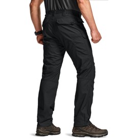 CQR Men's Flex Stretch Tactical Pants, Water Resistant Ripstop Cargo Pants, Lightweight EDC Outdoor Work Hiking Pants, Tac-Stretch Cargo Zip Black, 36W x 30L