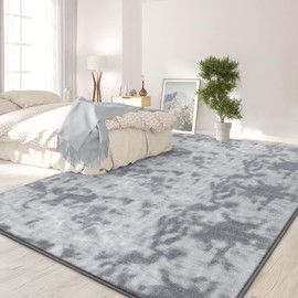 FlyDOIT Large Area Rugs for Living Room Bedroom, 4x6 Ft Tie-Dyed Light Grey Ultra Soft Comfy Thickened Memory-Foam Indoor Carpets, Cozy Modern Floor Rug for Boys Girls Playroom Dorm Nursery Home Décor