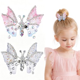 DTLIFEK 2 Pcs 3D Rhinestone Butterfly Hair Clips for Girls Women Glitter Crystal Metal Hair Jaw Clips Cute Decorative Hair Barrettes Accessories for Daily Birthday Wedding Back to School