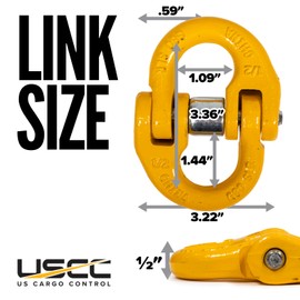 US Cargo Control 1/2 Inch Safety Chain Connector Links (2-Pack), G80 Tow Hitch Hammerlock Coupling Link, 12,000 LBS Working Load Limit, Hammerlock Safety Chain Connector for Overhead Lifting