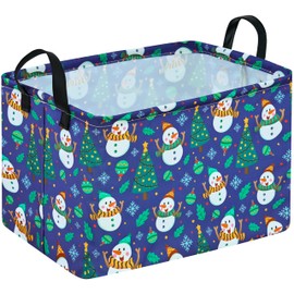 HUAYEE Rectangle Gift Basket Storage Bin Merry Christmas Smowman Storage Shelf Basket Baby Laundry Hamper Fabric Organization Toy Box Nursery Cube With Handles