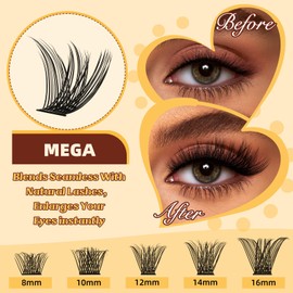QUEWEL Wimpern Extensions Set 144Pcs Einzelne Wimpern gemischte Längen 8–16 mm, Cluster Lashes mit Wimpernkleber und Wimpernpinzette, natürlicher Look einfaches Selbermachen zu Hause (Mega-KIT-C)
