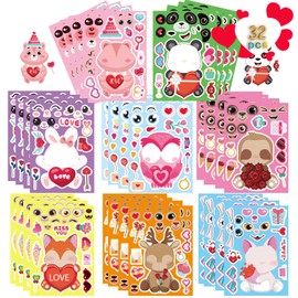 32 Sheets Valentine Stickers for Kids, Valentine' s Day Make a Face Stickers, Make Your Own Valentine Stickers for Boys Girls, Valentines Gifts Classroom Teacher Reward Valentine' s Day Party Supplies