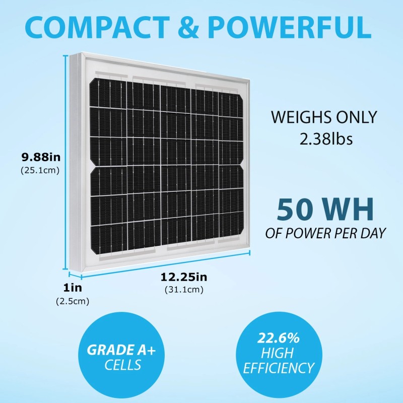 Mighty Max 10Watt 12V High Efficiency Mono Solar Panel for