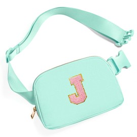 Gitus Belt Bag Fanny Pack Crossbody Bags with Initial Letter Patch Cute Stuff Birthday Gifts for Teenager Girls Trendy Preppy Stuff for Teen Girls Cool Stuff for Teens, Mint Green, J