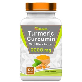 tnvitamins Turmeric Curcumin Capsules with Black Pepper | 3000 MG - 120 Capsules | Extra Strength Golden Turmeric Curcumin Supplement | Non-GMO | Produced in The USA