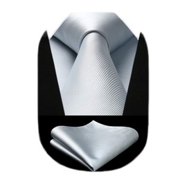 HISDERN TL-03S Plain Shiny Necktie Square Set, Men's, Formal Business, Weddings, After-parties, Presents, 18 Colors Available, 01 silver