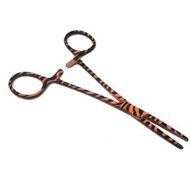 Pet Groomer Dog/Cat Hemostat Forceps 5.5" Hair Puller with STR Serrated Tips Ear Care Multipurpose Ratchet Locking Clamps Made of Stainless Steel Helps in Cleaning Nose Furs, Zebra Pattern Orange