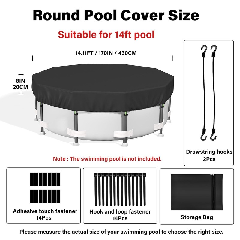 SAFANA 14FT Round Pool Covers for Above Ground Pools, Round