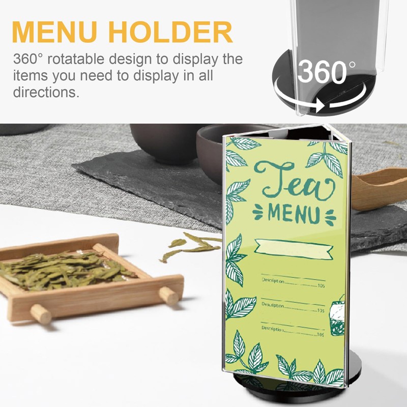 Acrylic Sign Holder Rotatable 3-Sided Restaurants Menu Display Stand Tabletop