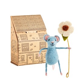 Sew Heart Felt | Hand-Felted Pretty Blue Mouese with Flower | Organic Wool Home Decor | Fair Trade Plush Animal Ornament | Gift for Any Occasion | Perfect for New Spaces & Home Accessories