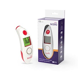 scala SC 8360 NFC Top Speed Night Digital Infrared Forehead Thermometer with Optical and Acoustic Fever Alarm Data Storage via NFC Connection and App White Red