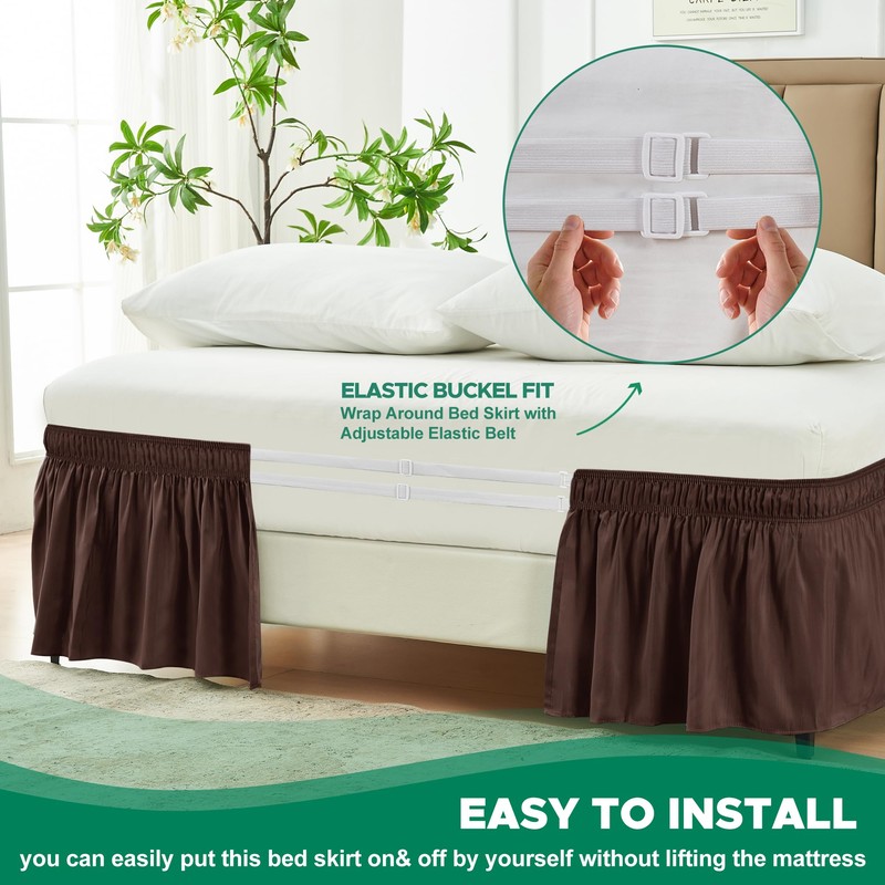 Biscaynebay Wrap Around Bed Skirts for Queen Beds 15" Drop,