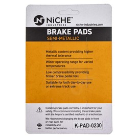 NICHE Brake Pad Set for Honda CBR250R CBR300R CB300F Suzuki SFV650 GW250 06435-KYJ-902 Rear Semi-Metallic