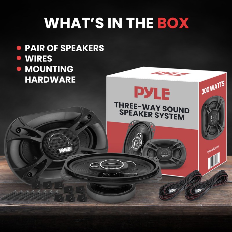 Pyle 3-Way Universal Car Stereo Speakers - 300W 4" x