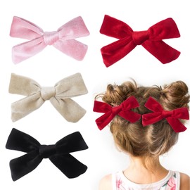 4Pcs Bow Hair Clips for Girls, 3.8 Inch Velvet Hair Bows Christmas Hair Clips for Women Toddler Girls(4 Colors)