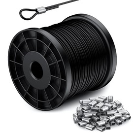 TOOGOND 328FT 304 Stainless Steel Wire Rope Cable, Black Vinyl Coated