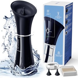 KAUGIC Electric Ear Washer with Double Tank - Smart Temperature Sensor, IPX7 Waterproof, 4 Water Pressure Modes, Includes Cotton Buds - Adult - Black Blue