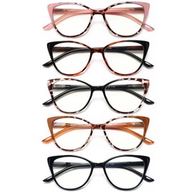 EYEURL 5 Pack Reading Glasses for Women-Cat Eye Blue Light Blocking Readers Fashion Computer Glasses with Spring Hinge Anti-Glare Readers for Women 0.75