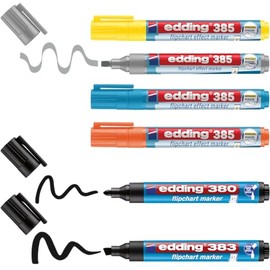 edding Flipchart Marker Set Highlight + Shading – Set of 6 – 4 x Flipchart Effect Markers + 2 x Flipchart Markers – Perfect Mix of Markers for Working on All Papers – Does Not Dry Out
