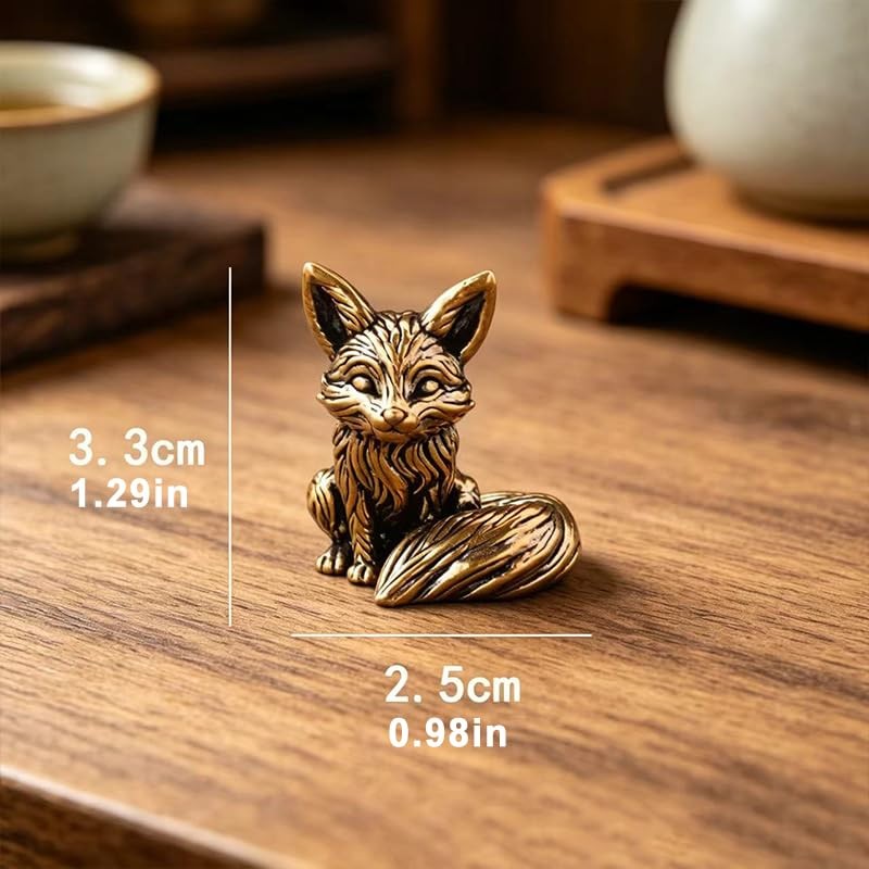 2pcs Vintage Brass Fox Figurine - Elegant Desk Ornament for
