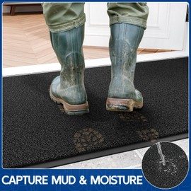 Naturei Sturdy Front Door Mat Indoor Outdoor Entrance, 72" x 36" All-Season Trap Dirt and Moisture Welcome Mat, Fade Resistant, Waterproof Easy Clean Low Profile Outside Mat for Entryway (Black)