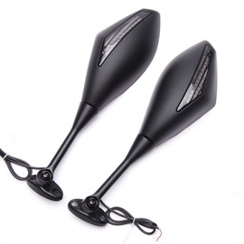 Motorcycle LED Turn Signal Rearview Mirrors Compatible with 2011 2013 Honda CBR250R CBR 600 RR (Matte Black+Smoke Len#1)