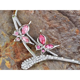 ALILANG Pink Rose Butterfly Love Duo Crystal Rhinestone Necklace Earring Set