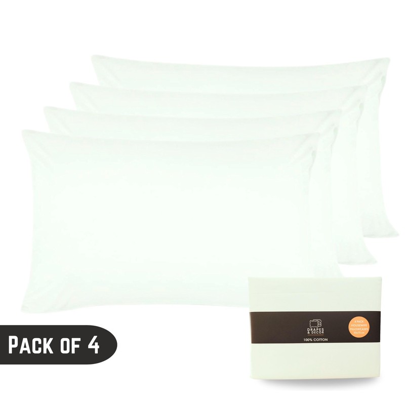 DRAPES & DECOR Pillow Cases 4 Pack- 100% Cotton Housewife
